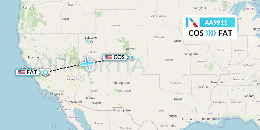 AA9911 American Airlines Flight Map: Colorado Springs to Fresno