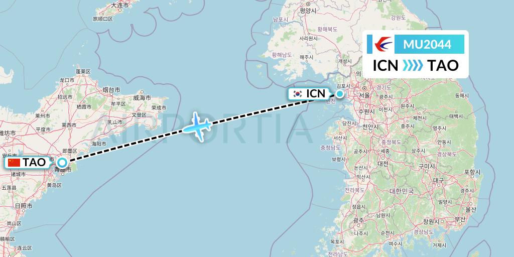 MU2044 China Eastern Airlines Flight Map: Seoul to Qingdao