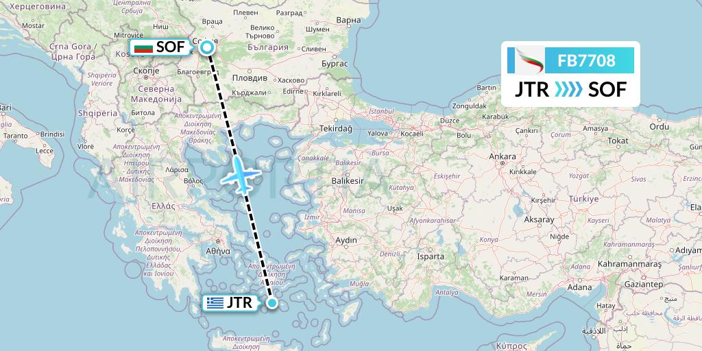 FB7708 Bulgaria Air Flight Map: Santorini to Sofia