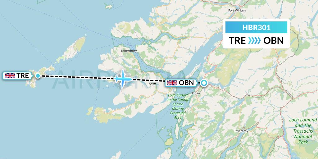 HBR301 Hebridean Air Services Flight Map: Tiree to North Connel