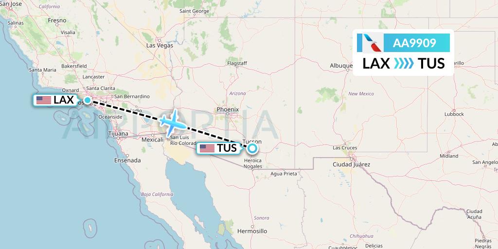 AA9909 American Airlines Flight Map: Los Angeles to Tucson