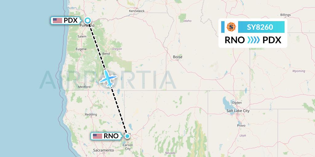 SY8260 Sun Country Airlines Flight Map: Reno to Portland