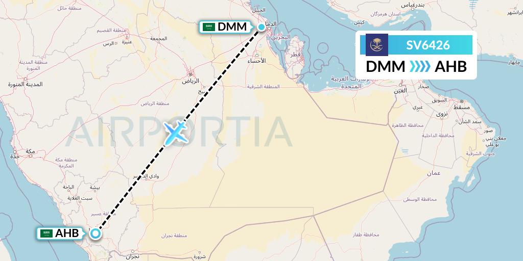 SV6426 Saudi Arabian Airlines Flight Map: Dammam to Abha