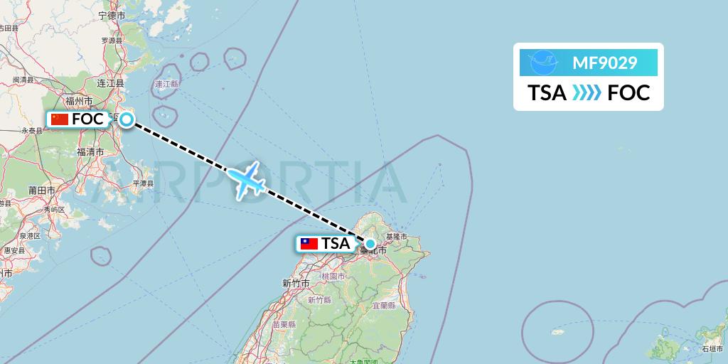 MF9029 Xiamen Airlines Flight Map: Taipei to Fuzhou