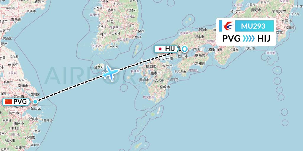 MU293 China Eastern Airlines Flight Map: Shanghai to Hiroshima
