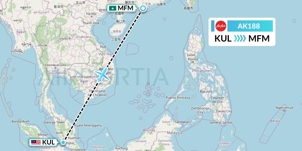 AK188 AirAsia Flight Map: Kuala Lumpur to Macau