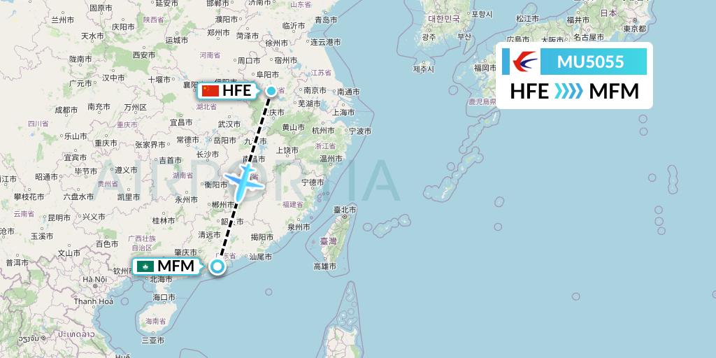 MU5055 China Eastern Airlines Flight Map: Hefei to Macau