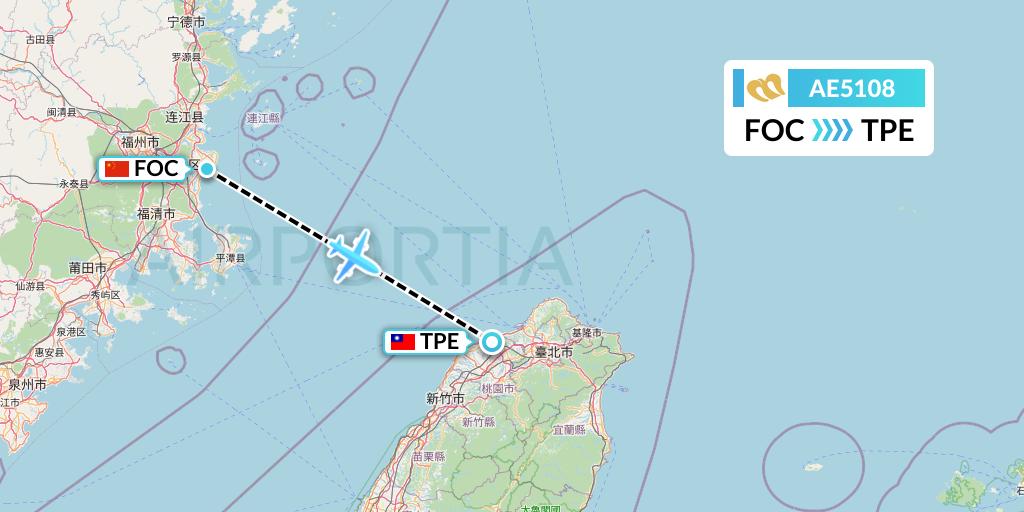 AE5108 Mandarin Airlines Flight Map: Fuzhou to Taipei
