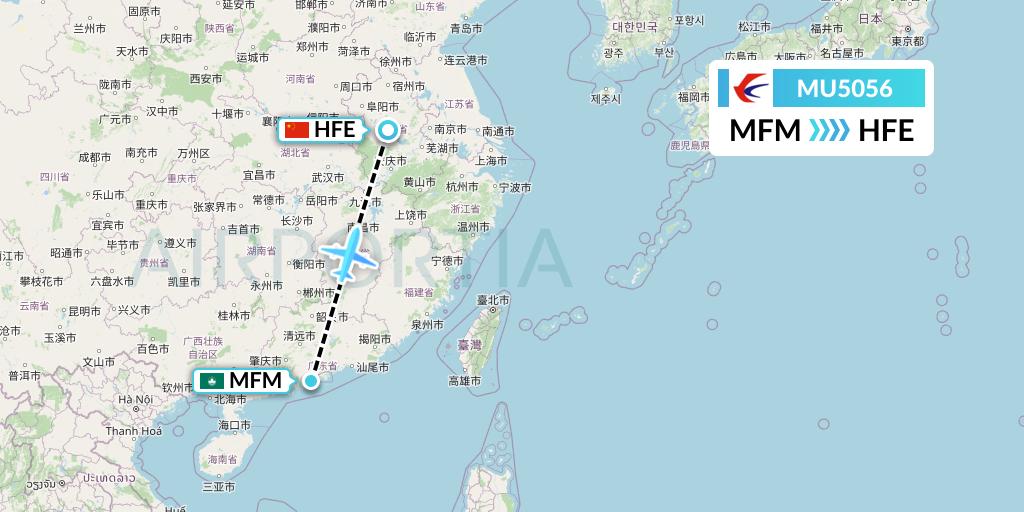 MU5056 China Eastern Airlines Flight Map: Macau to Hefei