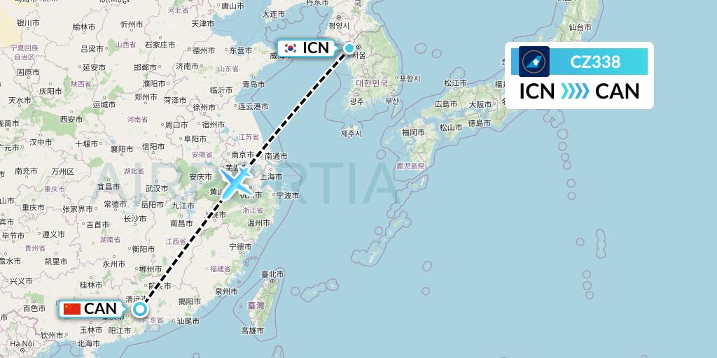 CZ338 China Southern Airlines Flight Map: Seoul to Guangzhou