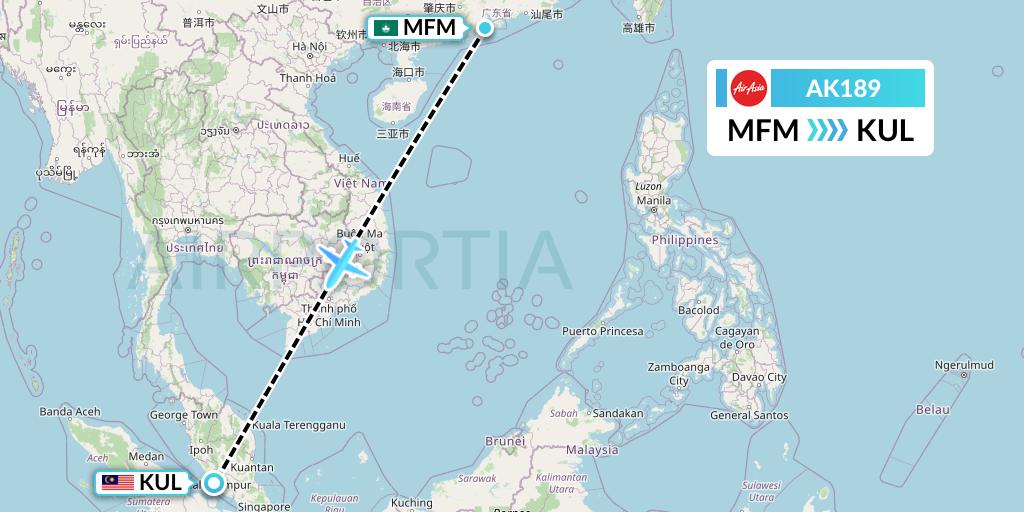 AK189 AirAsia Flight Map: Macau to Kuala Lumpur