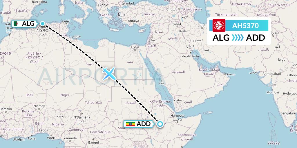 AH5370 Air Algerie Flight Map: Algiers to Addis Ababa