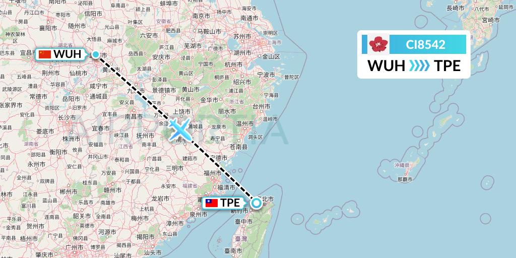 CI8542 China Airlines Flight Map: Wuhan to Taipei