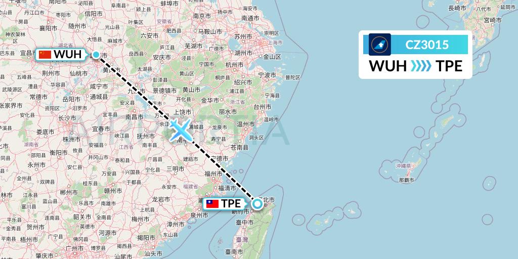 CZ3015 China Southern Airlines Flight Map: Wuhan to Taipei