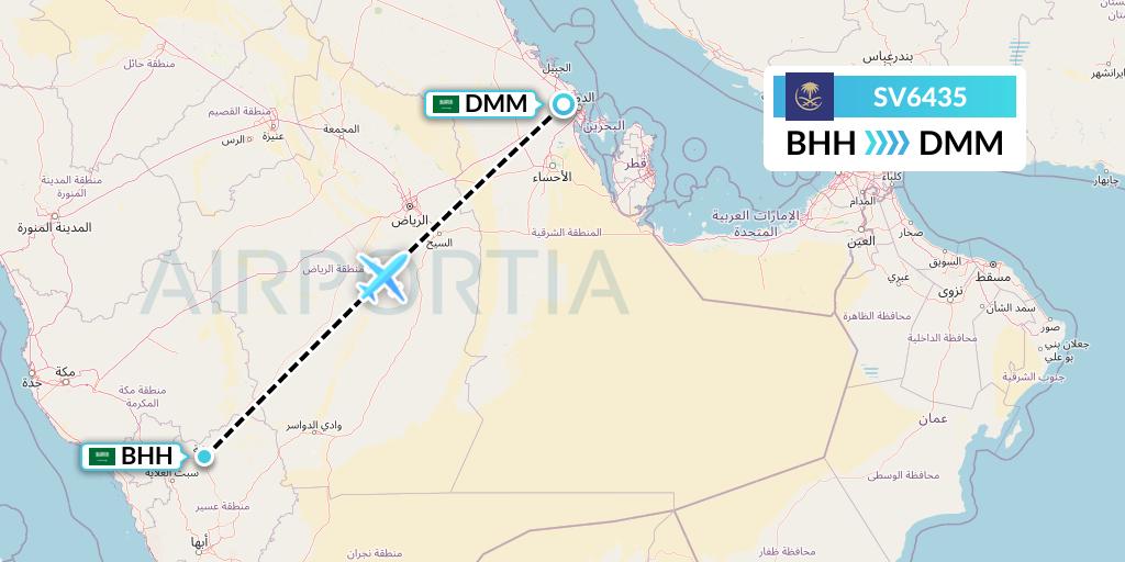 SV6435 Saudi Arabian Airlines Flight Map: Bisha to Dammam