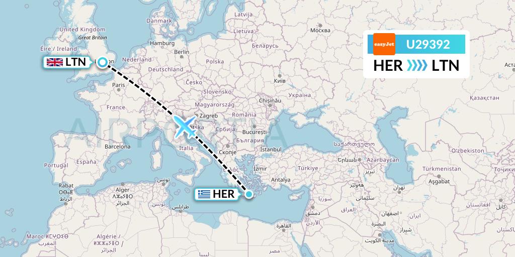 U29392 EasyJet Flight Map: Heraklion to London
