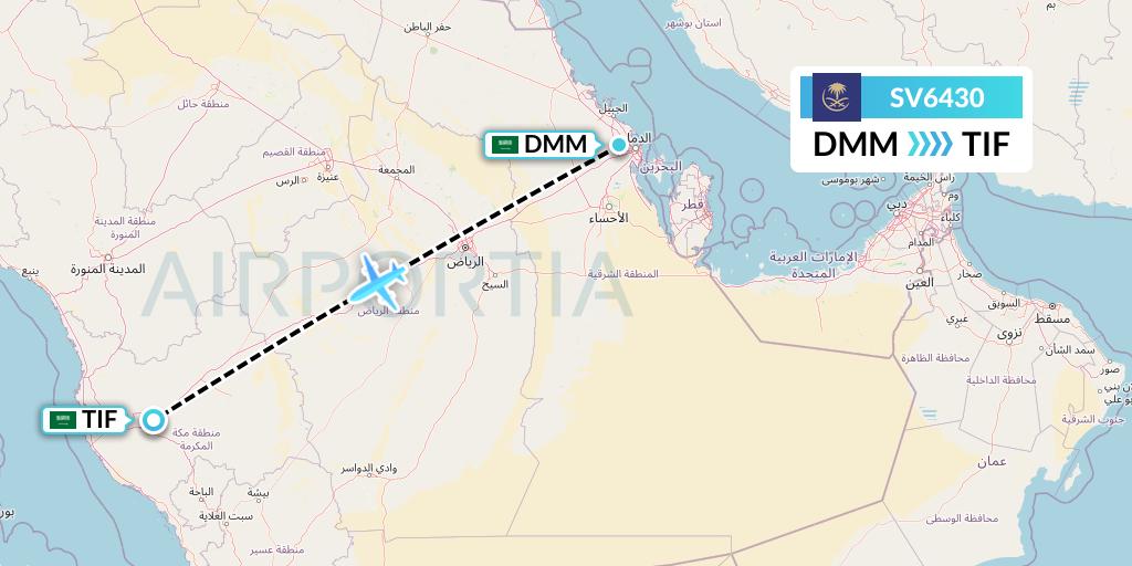 SV6430 Saudi Arabian Airlines Flight Map: Dammam to Taif