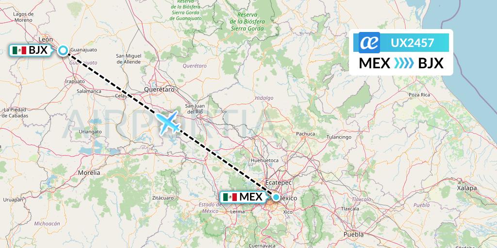UX2457 Air Europa Flight Map: Mexico City to Silao