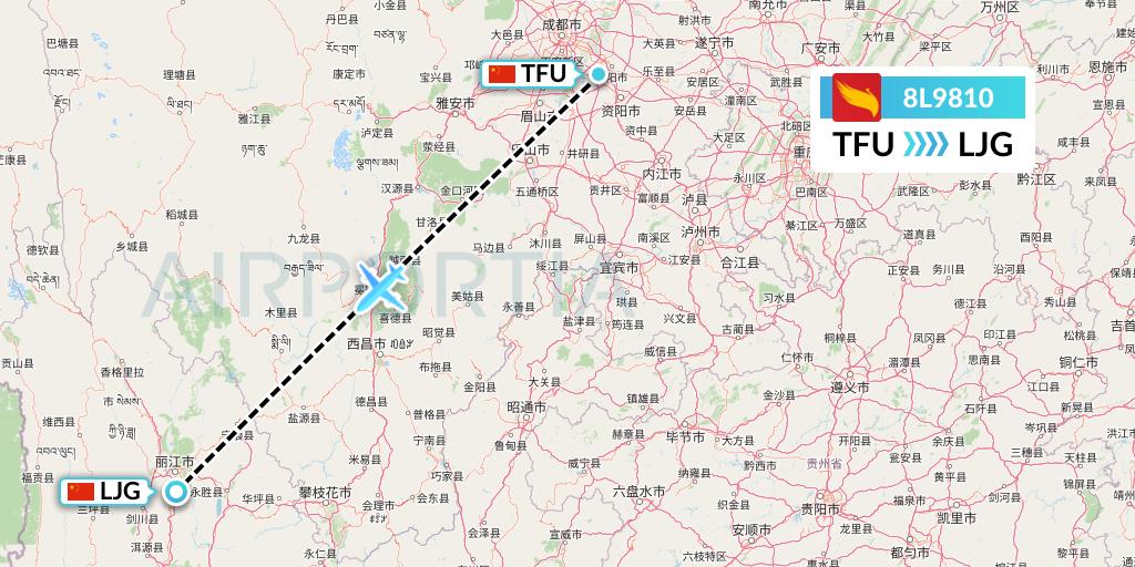 8L9810 Lucky Air Flight Map: Chengdu to Lijiang