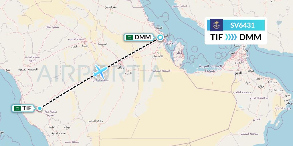 SV6431 Saudi Arabian Airlines Flight Map: Taif to Dammam
