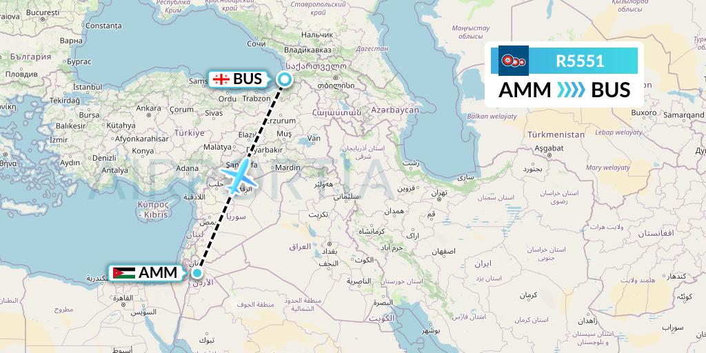 R5551 Jordan Aviation Flight Map: Amman to Batumi