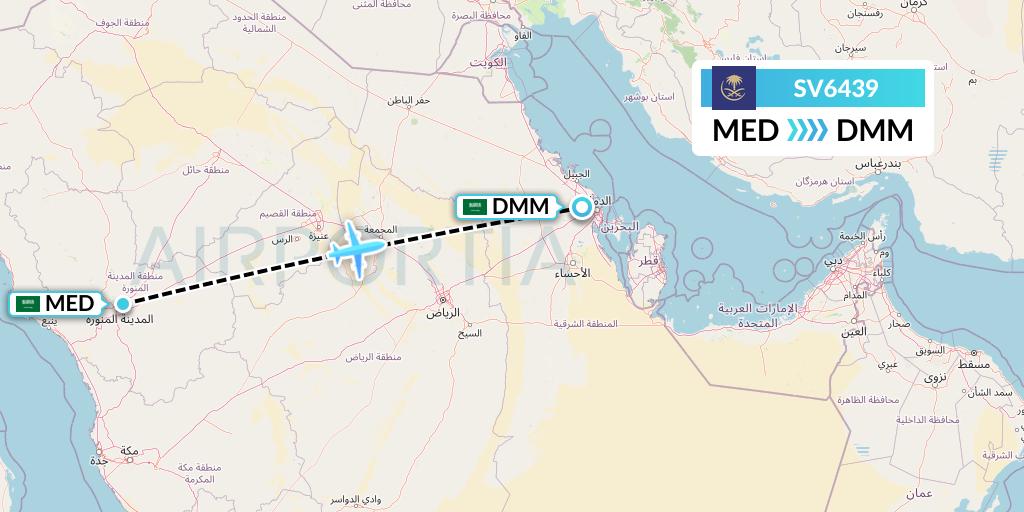 SV6439 Saudi Arabian Airlines Flight Map: Medina to Dammam