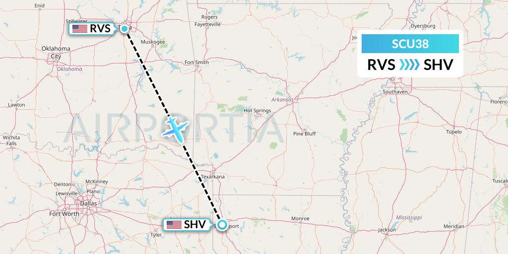 SCU38 Air Scorpio Flight Map: Tulsa to Shreveport