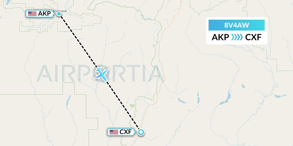 8V4AW Wright Air Service Flight Map: Anaktuvuk Pass to Coldfoot