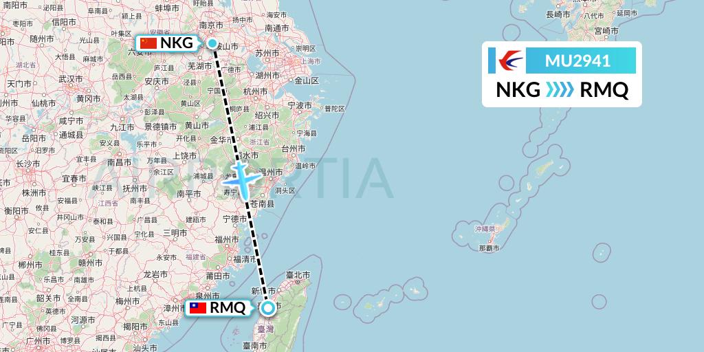 MU2941 China Eastern Airlines Flight Map: Nanjing to Taichung