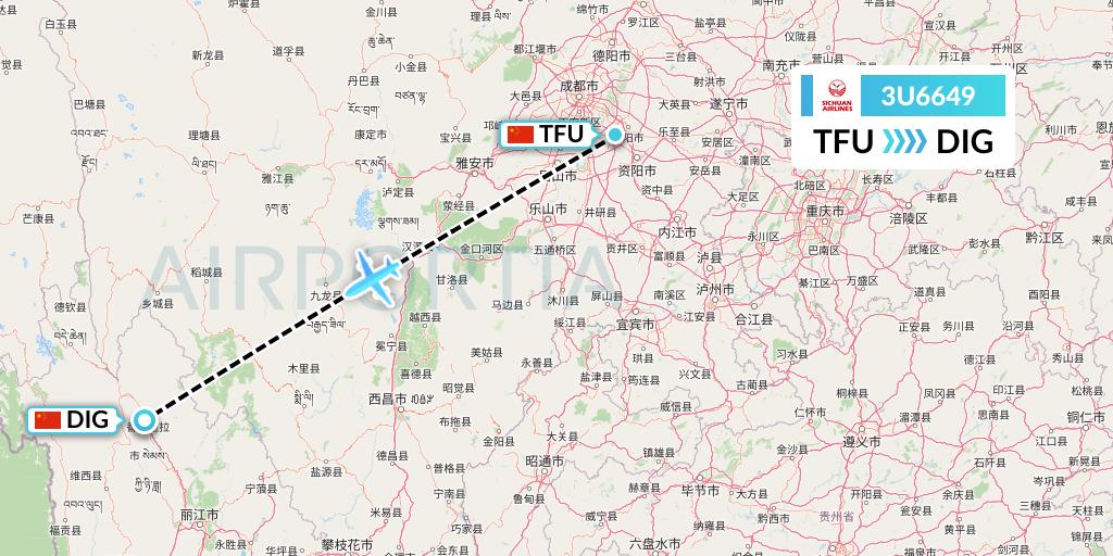 3U6649 Sichuan Airlines Flight Map: Chengdu to Shangri-La