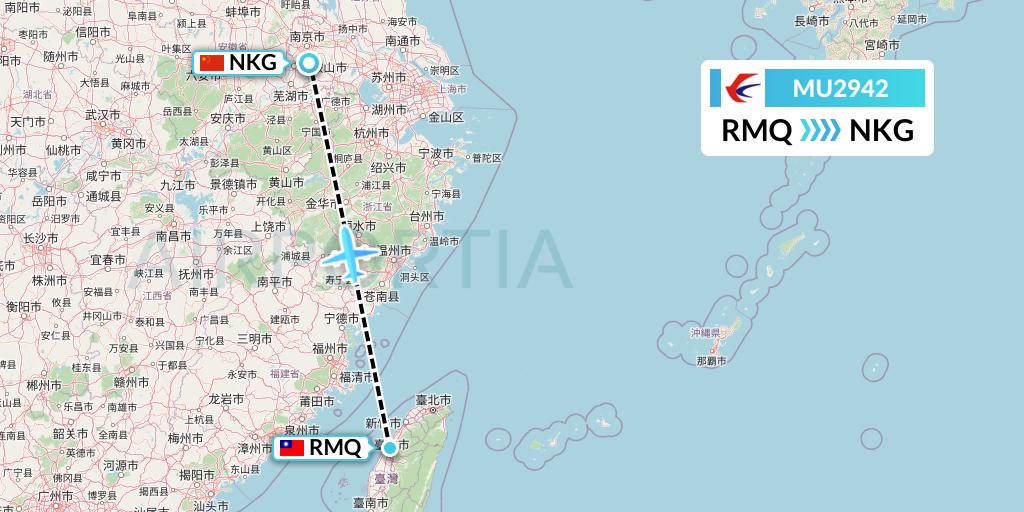 MU2942 China Eastern Airlines Flight Map: Taichung to Nanjing