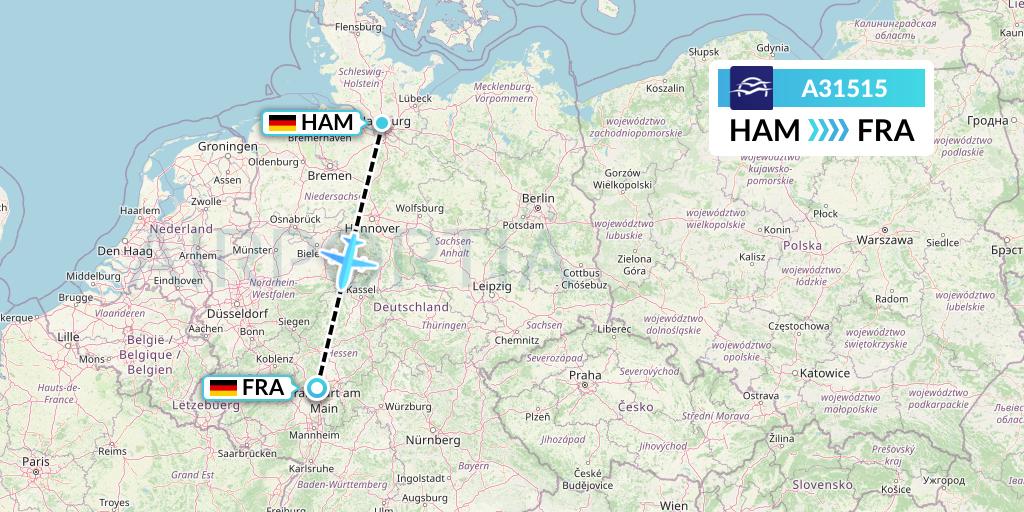 A31515 Aegean Airlines Flight Map: Hamburg to Frankfurt