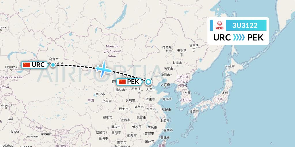 3U3122 Sichuan Airlines Flight Map: Urumqi to Beijing