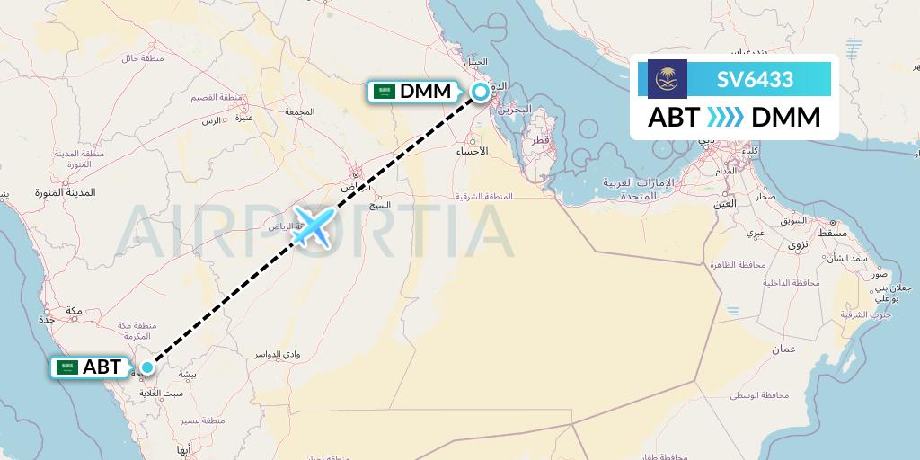 SV6433 Saudi Arabian Airlines Flight Map: Al-Baha to Dammam