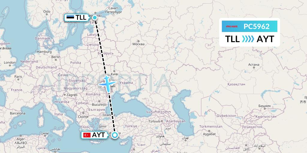 PC5962 Pegasus Airlines Flight Map: Tallinn to Antalya