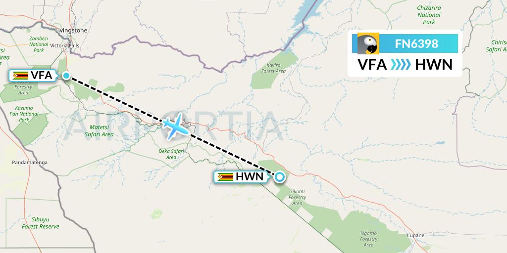 FN6398 Fastjet Flight Map: Victoria Falls to Hwange
