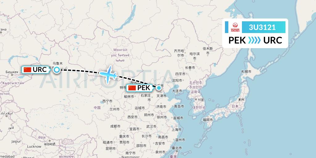 3U3121 Sichuan Airlines Flight Map: Beijing to Urumqi
