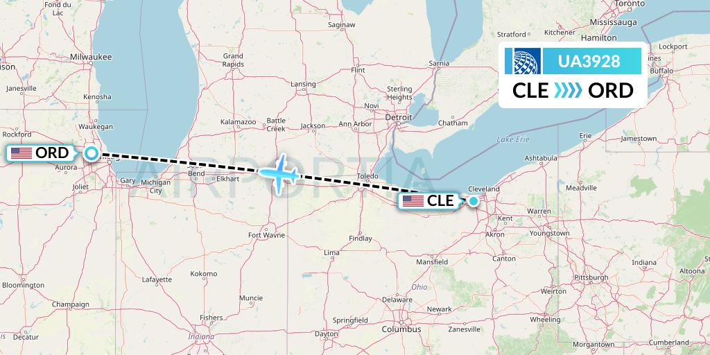 UA3928 United Airlines Flight Map: Cleveland to Chicago