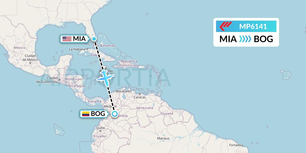 MP6141 Martinair Holland Flight Map: Miami to Bogota