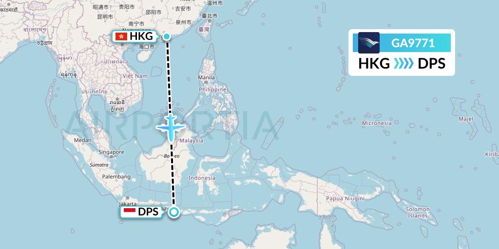 GA9771 Garuda Indonesia Flight Map: Hong Kong to Denpasar