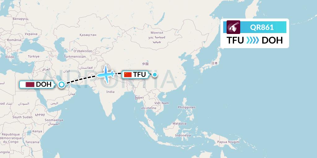 QR861 Qatar Airways Flight Map: Chengdu to Doha