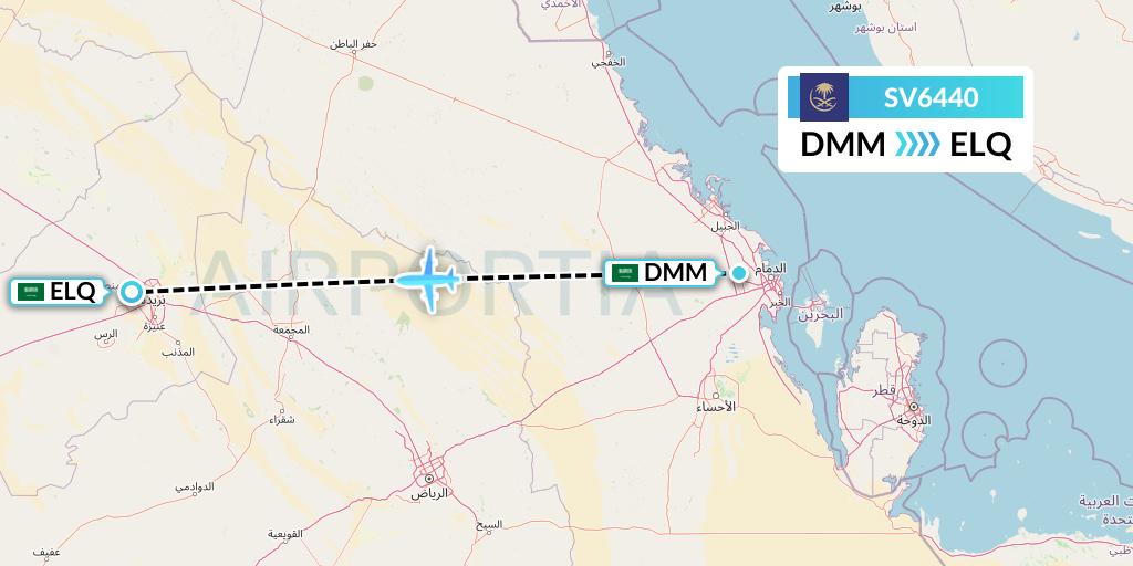 SV6440 Saudi Arabian Airlines Flight Map: Dammam to Al-Qassim