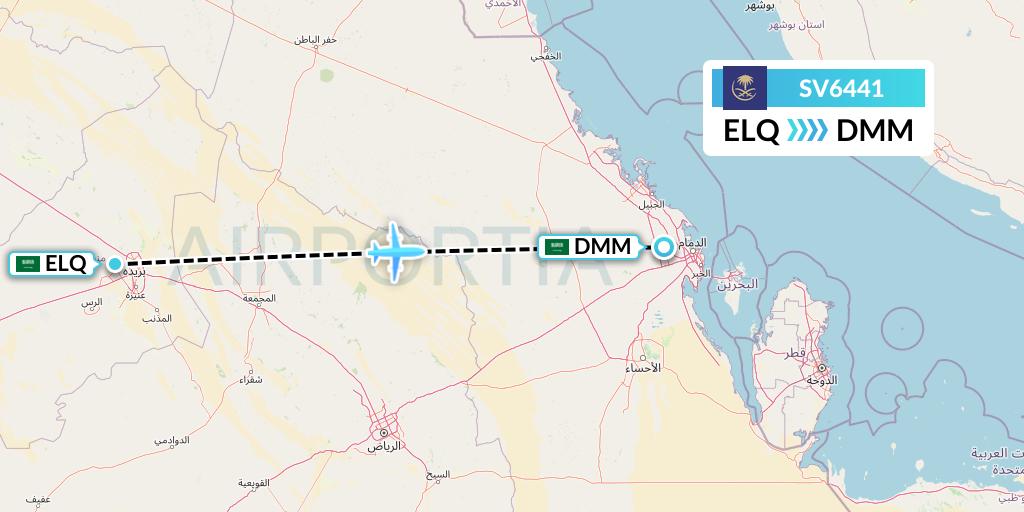 SV6441 Saudi Arabian Airlines Flight Map: Al-Qassim to Dammam