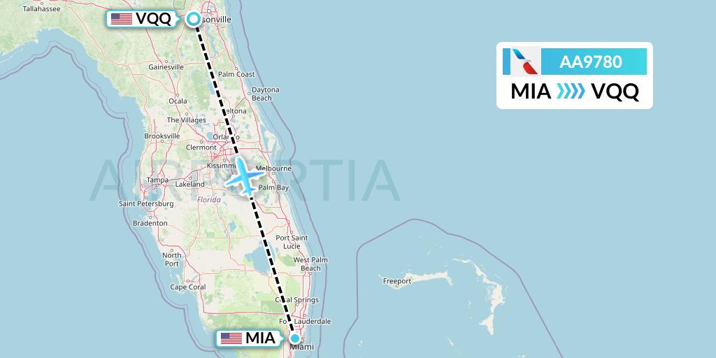 AA9780 American Airlines Flight Map: Miami to Jacksonville