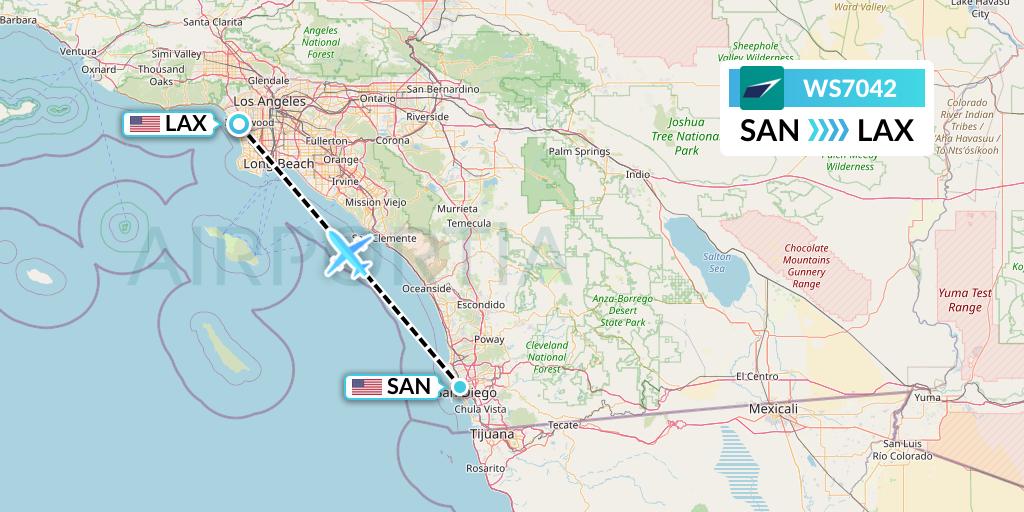 WS7042 WestJet Flight Map: San Diego to Los Angeles