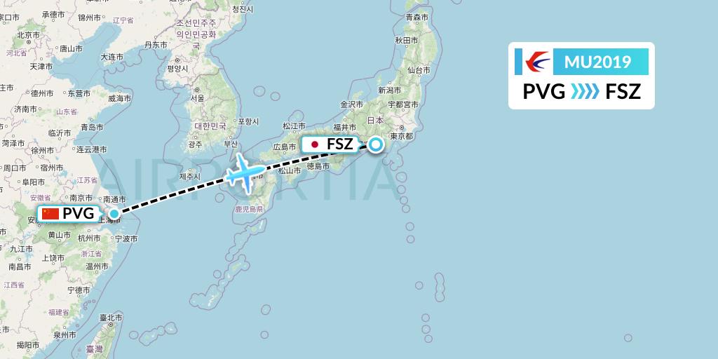 MU2019 China Eastern Airlines Flight Map: Shanghai to Shizuoka