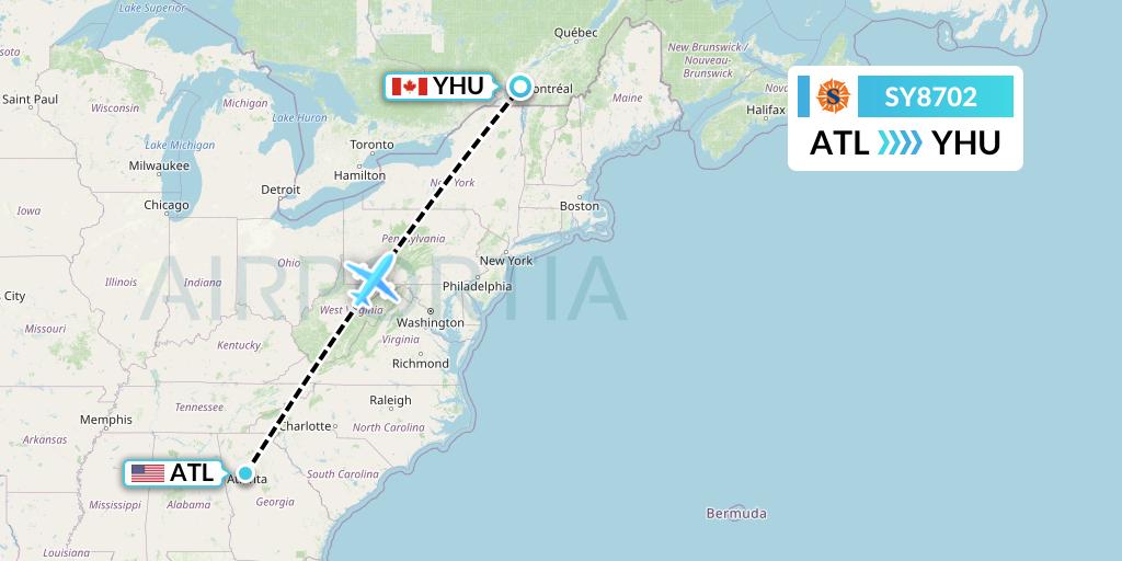 SY8702 Sun Country Airlines Flight Map: Atlanta to Montreal