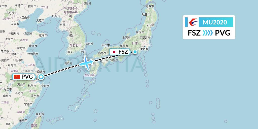 MU2020 China Eastern Airlines Flight Map: Shizuoka to Shanghai