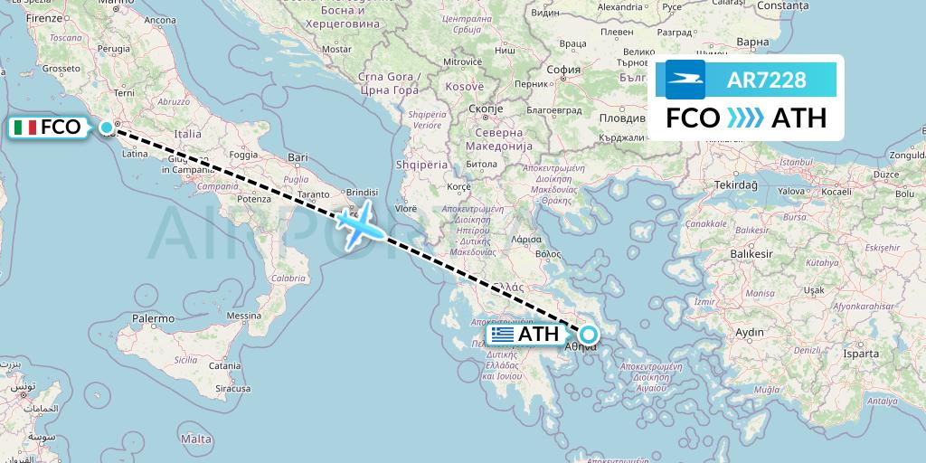 AR7228 Aerolineas Argentinas Flight Map: Rome to Athens