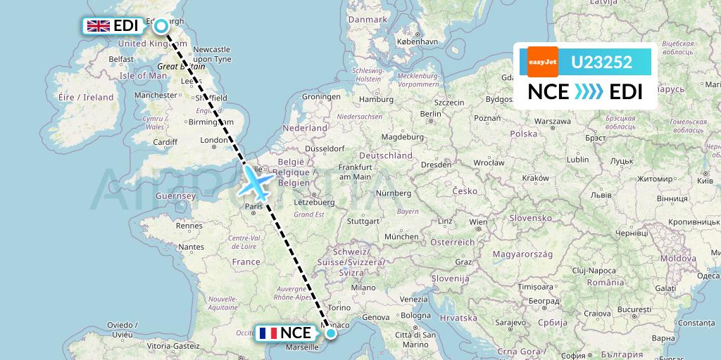 U23252 EasyJet Flight Map: Nice to Edinburgh